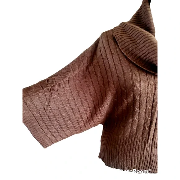 De Rotchild Woman Brown Cable Knit Cowl Neck Kimono Sleeve Pullover Sweater 2X - Picture 2 of 4